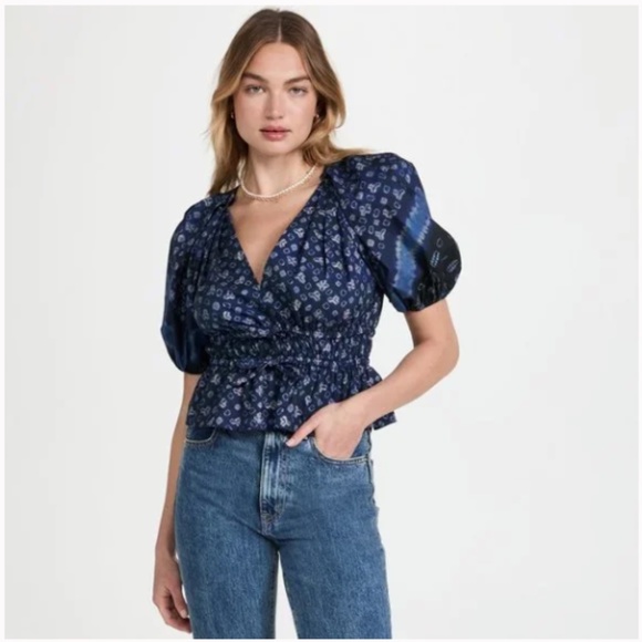 Ulla Johnson Ines Puff Sleeve Smocked Top Tie Dye